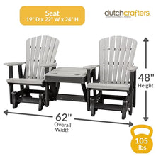 DutchCrafters Slat Fan Back Double Poly Adirondack Glider Outdoor Patio Chairs with Center Table (Black & Aruba Blue)