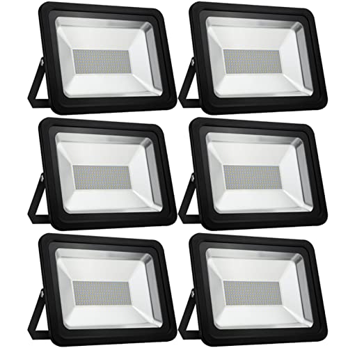 150W LED Floodlight Outdoor Waterproof Security Lights, 3200K Warm White Flood Light Work Lamp 15000LM Landscape Lighting for Garden,Warehouse,Garage,Yard,Sports Fields, 6 Pack