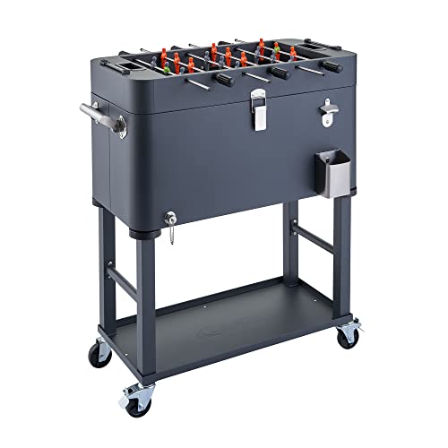 TRINITY 80 Quart Beverage Cooler with Foosball Table Top, Charcoal Gray