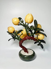 Natural Marble Shop Yellow Onyx Marble Peach Tree, Bonsai Feng Shui Money Tree for Positive Energy, Luck and Wealth, About 12 Peaches in The Tree, 11.8" Tall