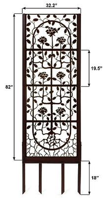 H Potter Garden Trellis Outdoor Privacy Screen Fence for Climbing Plants Patio Deck Large Heavy Duty Decorative Metal Panel for Backyard Flowers Roses Clematis Ivy Freestanding Ground Spikes