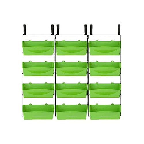 Vertical Garden Wall Hanging Planter, Elevated Garden Beds with Water Drainage Hole, Multi-Layer Railing Flower Pots for Three-Dimensional Greening Planting (Color : Green, Size : 99x90cm)