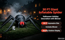 30 FT Giant Inflatable Spider Halloween Decoration, Large Black Scary Inflatable Spider with Red Fangs, Built‑in Blower, for Yard Lawn Garden Halloween Party Outdoor Decor