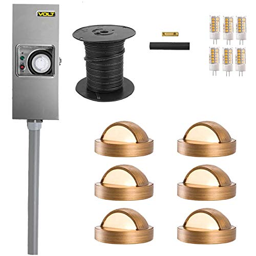 VOLT Solid Brass 12V LED Outdoor Deck Light 6-Pack Kit with 150W Transformer Bronze