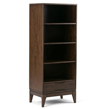 SIMPLIHOME Harper Solid Hardwood 24" Mid Century Modern Bookcase Walnut Brown