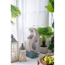 Sculptural Indoor Outdoor Water Fountain with Bowl Basin, (White+Blue + Polyresin + Art Deco + Coastal + Contemporary + Nautical + Ultra-Modern)