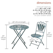 Alpine Corporation Indoor/Outdoor 3-Piece Peacock Feather Rustic Metal Bistro Set Patio Seating, Light Blue