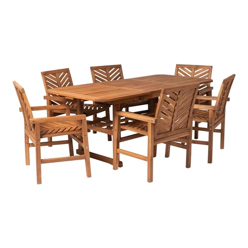 Walker Edison 7-Piece Outdoor Wood Chevron Patio Dining Set Brown