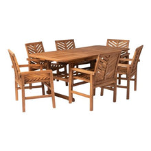 Walker Edison 7-Piece Outdoor Wood Chevron Patio Dining Set Brown