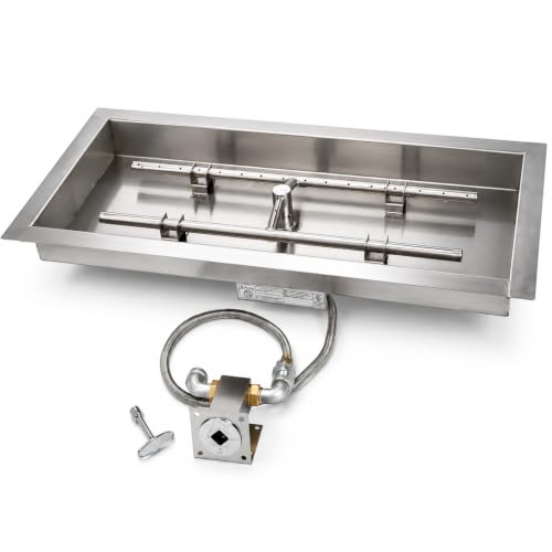 HPC Fire Match Light Gas Fire Pit Kit, 36x14-Inch Pan 30x8-Inch Burner, Propane (LP) for Bulk Tank (TOR-MLFPK36X14-H-FLEX-LP)