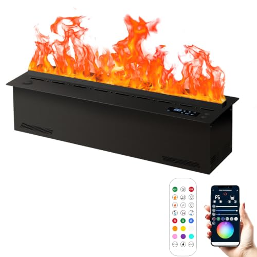 Water Vapor Fireplace Insert,18.5 Inch 3D Fake Fireplace with 16 Million Colors Flame,Smart Tuya APP & Voice Control Ultrasonic Mist Fireplace,Recessed Stainless Steel Artificial Fireplace for Decor