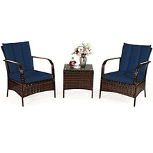 3 PCS Patio Rattan Furniture Set Coffee Table & 2 Rattan Chair with Cushions Comfortable and Breathable (Color : Black) (D)