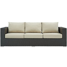Modway EEI-1860-CHC-BEI Sojourn Wicker Rattan Outdoor Patio Coffee Table, Sofa, Canvas Antique Beige