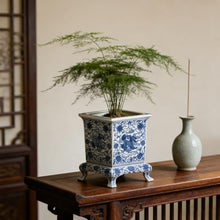 WLBHWL Chinoiserie Blue and White Chinese Porcelain Square Planter Jingdezhen Hand Painted Extra Large Flower Pots Square Porcelain