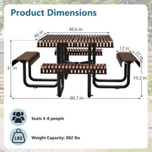 Metal Picnic Table,8-Person Outdoor Picnic Table with Benches Umbrella Hole