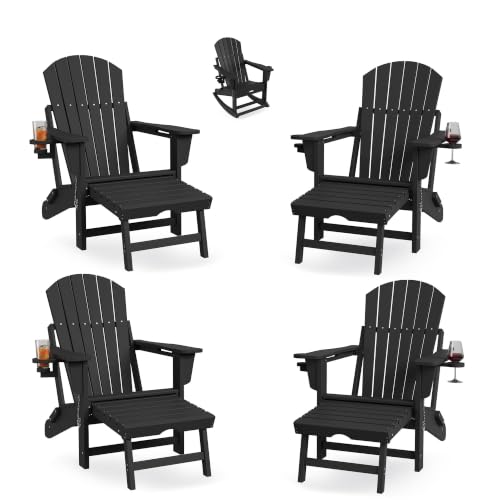 Rocking Adirondack Chairs Set of 4, Folding All-Weather HDPE Outdoor Chair