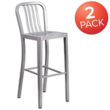Flash Furniture Gael 30" Commercial Metal Barstools with Footrest, Vertical Slat Back Bar Height Stools for Restaurants and Kitchens, Set of 2, Silver