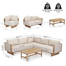Merax 4 Piece Patio Outdoor Furniture Set, All-Weather V-Shaped Sectional Sofa with Cushions, 1 Coffee Table for Porch, Lawn, Backyard, Balcony, Light Teak+ Beige