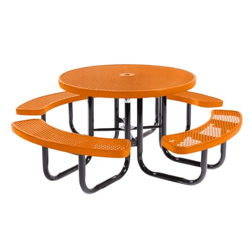 COATEDOUTDOORFURNITURE 46In Round Picnic Table, Expanded, Textured Orange