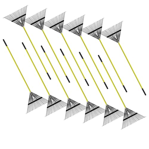 12 Pack 24 Steel Tine Leaf Rake Fiberglass Handle Black Garden Thatch Cleaning Rake