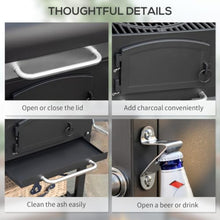 Charcoal Grill, Outdoor Portable Adjustable Height BBQ Smoker with Folding Shelves, Thermometer, Bottle Opener & Wheels for Camping, Picnic, Patio, Backyard, Black