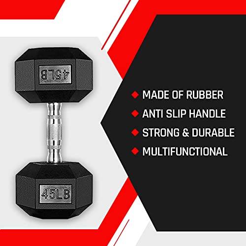 BK BodyKore Rubber Coated Hex Dumbbell Set with Frame & Commercial Rack Black