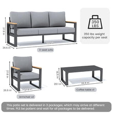 Sundale Outdoor Aluminum Patio Furniture Set, 4 Piece Modern Sectional with 6 Inch Cushion Grey