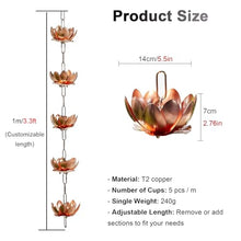 WDJBPSH Retro Copper Rainwater Diverter, 16 13 11 9 6 5 ft Long Decorative Eaves rain Chain for Outdoor Garden Gutter Downspout, Lotus Shape(Style B,3m/9.8ft)