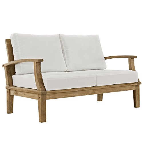 ModwayEEI-1144-NAT-WHI-SETMarina Premium Grade A Teak Wood Outdoor Patio Loveseat Natural White