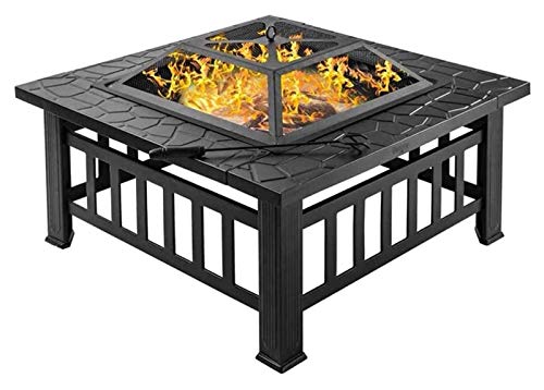 KOMFGT Fire Pits Outdoor Wood Burning Propane Fire Pit, Outdoor Metal Brazier Square Table Multi-Purpose Square Fireplace