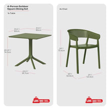 Costaelm 5-Piece Outdoor Dining Set, HDPE Patio Square Bistro Table and Stackable Chairs Sets for 4, Outdoor Furniture All Weather for Backyard Poolside, Olive Green