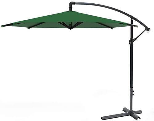 Parasol Cantilever Garden Hanging Umbrella Adjustable Angle - Main Pole Thickened - With Crank - Waterproof Shade Fabric for Outdoor Sunshade And Weatherproof (Dark Green 3m iron)