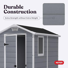 Keter Manor 4x6 Resin Outdoor Storage Shed Kit-Perfect to Store Patio Furniture, Garden Tools Bike Accessories, Beach Chairs and Lawn Mower, Grey & White