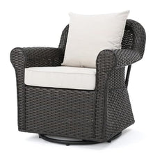 Afuera Living Outdoor Dark Brown Wicker Swivel Rocking Chair Set of 4 with Beige Cushions Brown