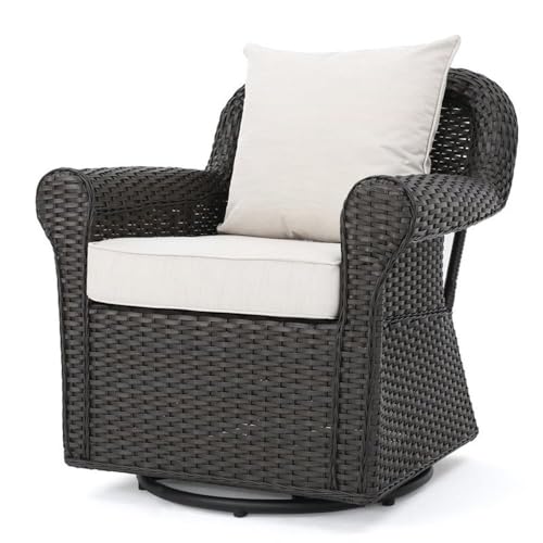 Afuera Living Outdoor Dark Brown Wicker Swivel Rocking Chair Set of 4 with Beige Cushions Brown