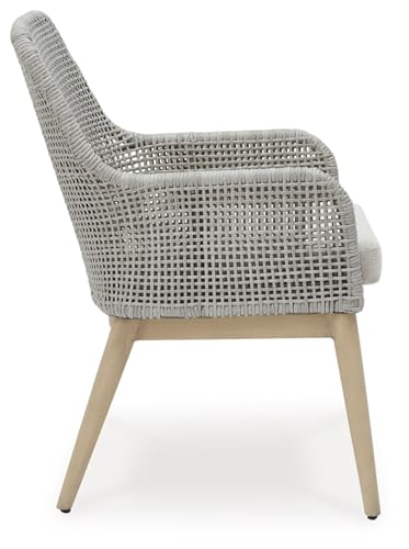 Signature Design by Ashley Seton Creek Cottage Outdoor Dining Arm Chairs with Cushion, Set of 2 Light Brown & Light Gray