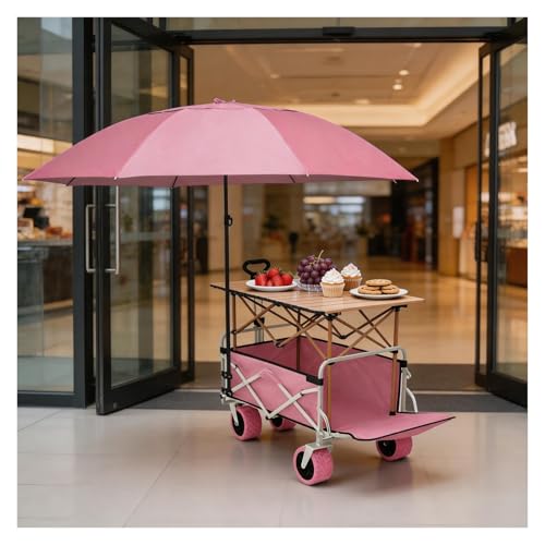 Outdoor Market Cart with Lockable Swivel Casters, Foldable Markets Stall with a Sunshade, Side Panels that Open, Adjustable Handle, and Removable Oxford Fabric Cover