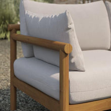 Modway Eleni Outdoor Teak Wood Loveseat in Natural Sail – 64 Inch Patio 2 Seat Sofa with Sunproof Foam Cushions