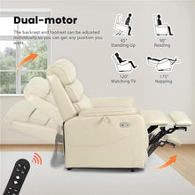 Dual Motor Lay Flat Power Lift Recliner Chair for Elderly Adults with Heat and Massage Functions, Leather Electric Reclining Sofa with USB Ports, Cream White Living Room Furniture