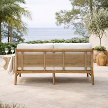 Hives & Honey Westwood Outdoor Loveseat, 58" Grade-A Teak Patio Sofa with Handwoven Rope, Quick-Dry Cushions, Modern Outdoor Seating, White