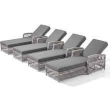 Merax Outdoor Rattan Chaise Lounge Set of 4, All-Weather Patio Recliners with 4-Position Adjustable Backrests, Armrests, and Removable Cushions for Poolside & Garden, Grey