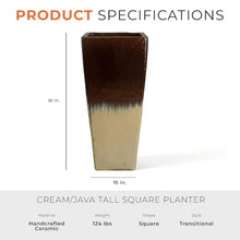 Emissary Home and Garden Tall 15 in. Cream/Java Ceramic Square Planter (15 in. L x 15 in. W x 35 in. H) with Drainage Hole