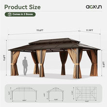 Aoxun 12'x20' Hardtop Gazebo with Polycarbonate Double Roof, Brown