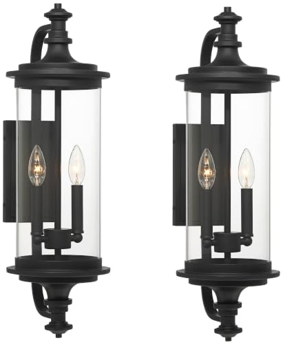 Possini Euro Medici 24 1/2" Black 2-Light Outdoor Wall Light Set of 2