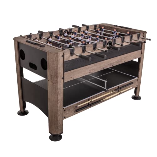 Triumph 56” 4-in-1 Swivel Multi-Game Table - Air Hockey, Billiards, Foosball, Ping Pong - Rustic Wood Grain Finish Brown