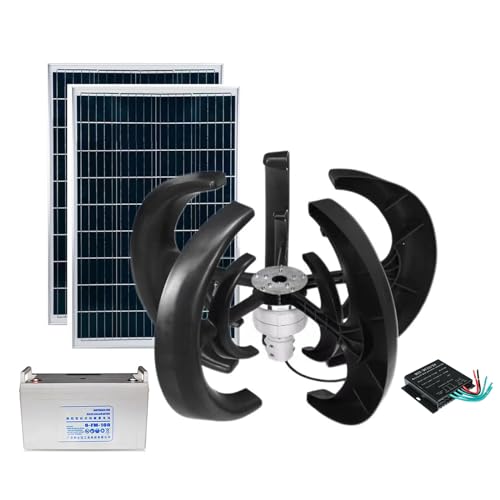 12V/24V 2000W Wind Turbine Kit 5-blade Lantern Wind Turbine With Controller + 100W*2 Solar Panels + Battery For RV, Boat, Home Power Generation, Etc. (Color : 12V)