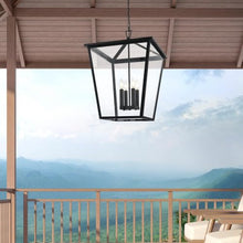 ARS Concepts 27" Outdoor Hanging Light, Iron and Glass, Black, Exterior Pendant Fixture for Porch Patio Entryway