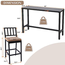 ONLYCTR Outdoor Bar Chairs and Table, Metal Patio Bar Set, 7 Piece Set with Stools & Cushions for Backyard, Porch, Bistro, Balcony (Black, 63" Table, 6 Vertical Back Stools)