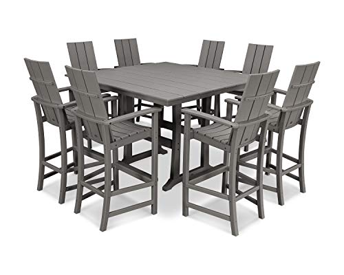 POLYWOOD® Modern Adirondack 9-Piece Farmhouse Trestle Bar Set in Slate Grey