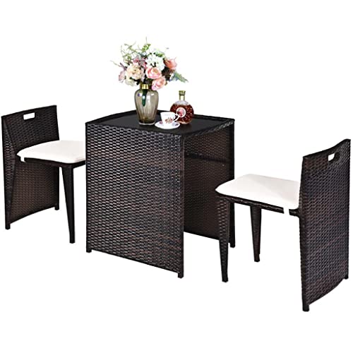 DUYHBAWRS 3PCS Outdoor Patio Rattan Furniture Set Space Saving Garden Deck W/Cushion Weather-Resistant is Suitable for